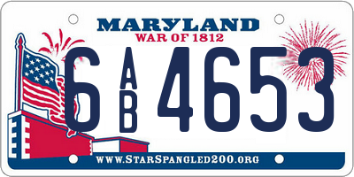 MD license plate 6AB4653