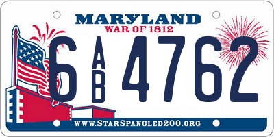 MD license plate 6AB4762