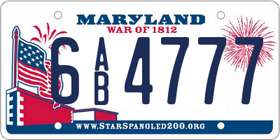 MD license plate 6AB4777