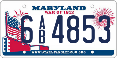 MD license plate 6AB4853