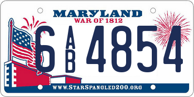 MD license plate 6AB4854