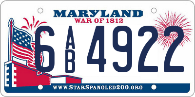 MD license plate 6AB4922
