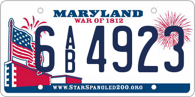 MD license plate 6AB4923