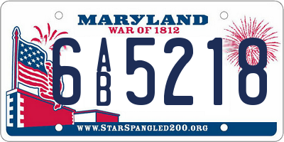 MD license plate 6AB5218