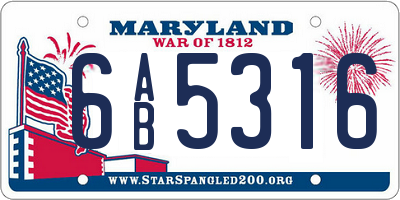MD license plate 6AB5316