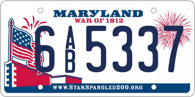 MD license plate 6AB5337