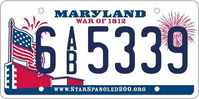 MD license plate 6AB5339
