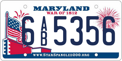 MD license plate 6AB5356