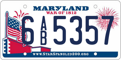 MD license plate 6AB5357