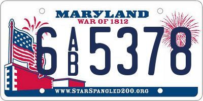 MD license plate 6AB5378