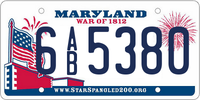 MD license plate 6AB5380