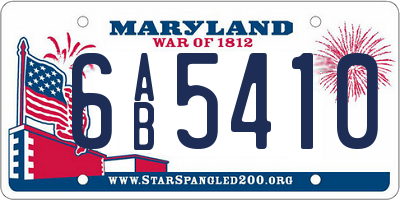 MD license plate 6AB5410
