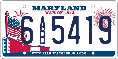 MD license plate 6AB5419