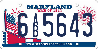 MD license plate 6AB5643
