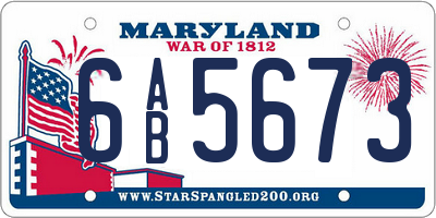 MD license plate 6AB5673