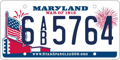 MD license plate 6AB5764