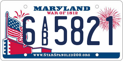 MD license plate 6AB5821