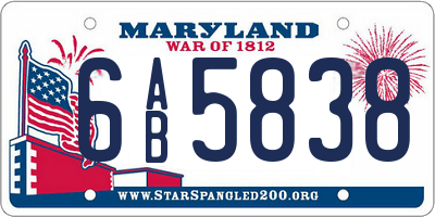 MD license plate 6AB5838