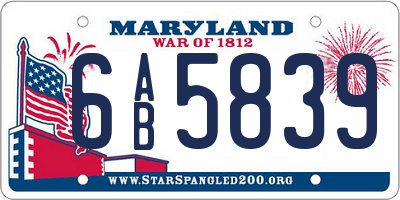 MD license plate 6AB5839