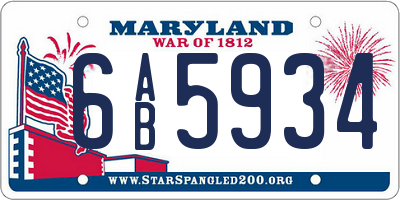 MD license plate 6AB5934