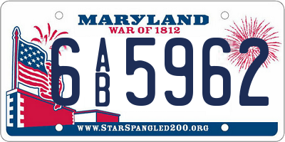 MD license plate 6AB5962