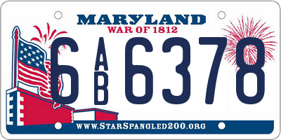 MD license plate 6AB6378