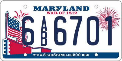 MD license plate 6AB6701