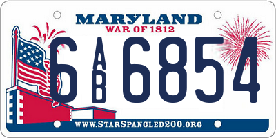 MD license plate 6AB6854