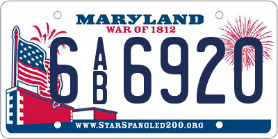 MD license plate 6AB6920