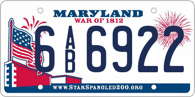 MD license plate 6AB6922