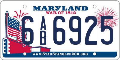 MD license plate 6AB6925