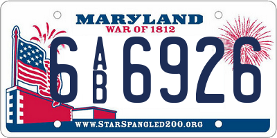 MD license plate 6AB6926