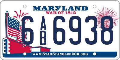 MD license plate 6AB6938