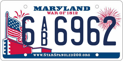 MD license plate 6AB6962