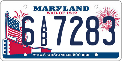 MD license plate 6AB7283