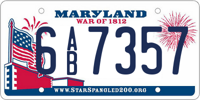 MD license plate 6AB7357