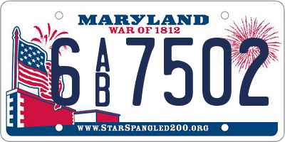 MD license plate 6AB7502