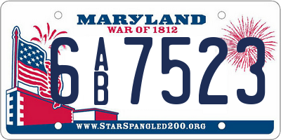 MD license plate 6AB7523