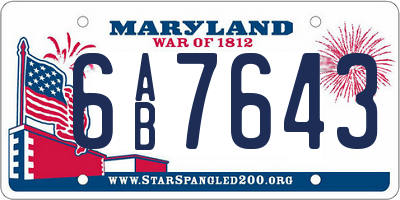 MD license plate 6AB7643