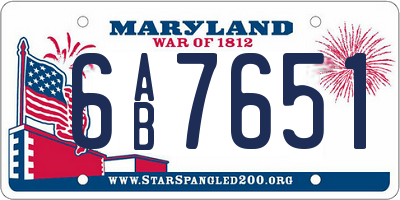 MD license plate 6AB7651