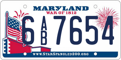 MD license plate 6AB7654