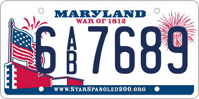 MD license plate 6AB7689
