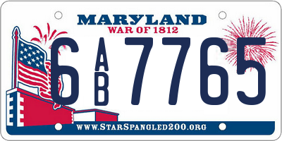 MD license plate 6AB7765