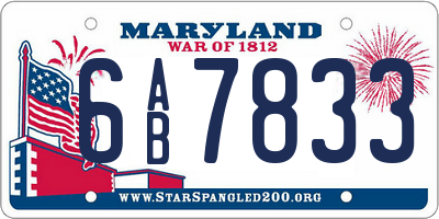 MD license plate 6AB7833