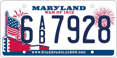 MD license plate 6AB7928