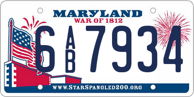 MD license plate 6AB7934