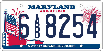 MD license plate 6AB8254
