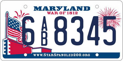 MD license plate 6AB8345