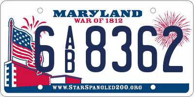 MD license plate 6AB8362