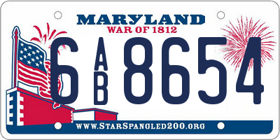 MD license plate 6AB8654